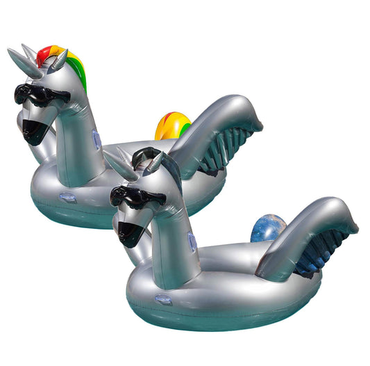 Two GAME Giant Inflatable Ride-On Alicorn Unicorn Pool Floats w/ Cup Holders