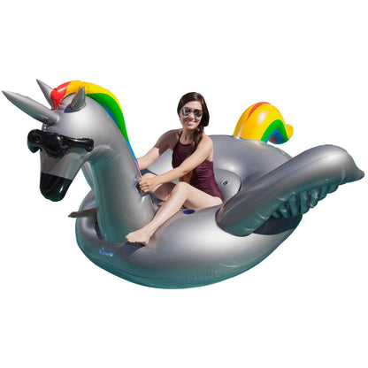 Two GAME Giant Inflatable Ride-On Alicorn Unicorn Pool Floats w/ Cup Holders