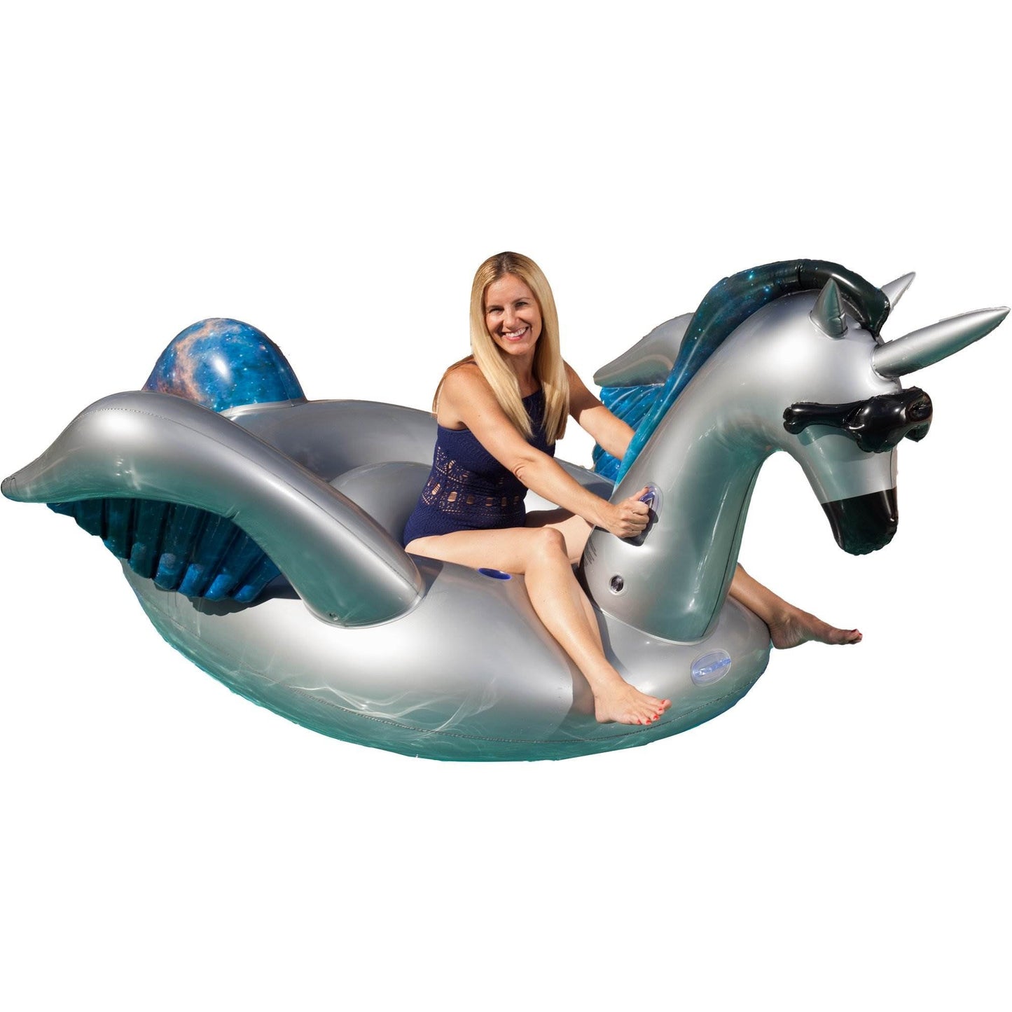 Two GAME Giant Inflatable Ride-On Alicorn Unicorn Pool Floats w/ Cup Holders