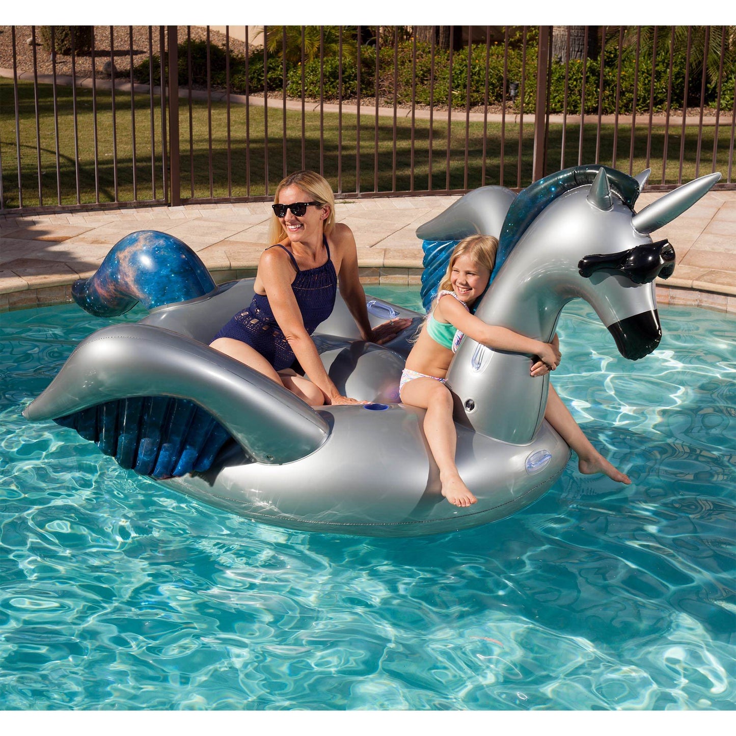 Two GAME Giant Inflatable Ride-On Alicorn Unicorn Pool Floats w/ Cup Holders