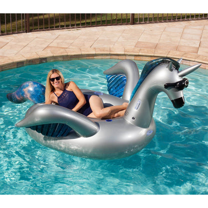 Two GAME Giant Inflatable Ride-On Alicorn Unicorn Pool Floats w/ Cup Holders