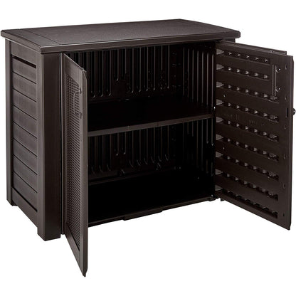 Rubbermaid Weather Resistant Resin Chic Outdoor Patio Storage Cabinet, Black Oak