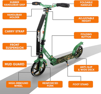 Hurtle Renegade Lightweight Foldable Teen and Adult Commuter Kick Scooter, Camo