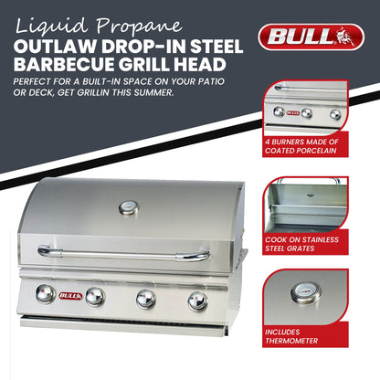 Bull Outdoor Products Liquid Propane Outlaw Drop-In Steel Barbecue Grill Head
