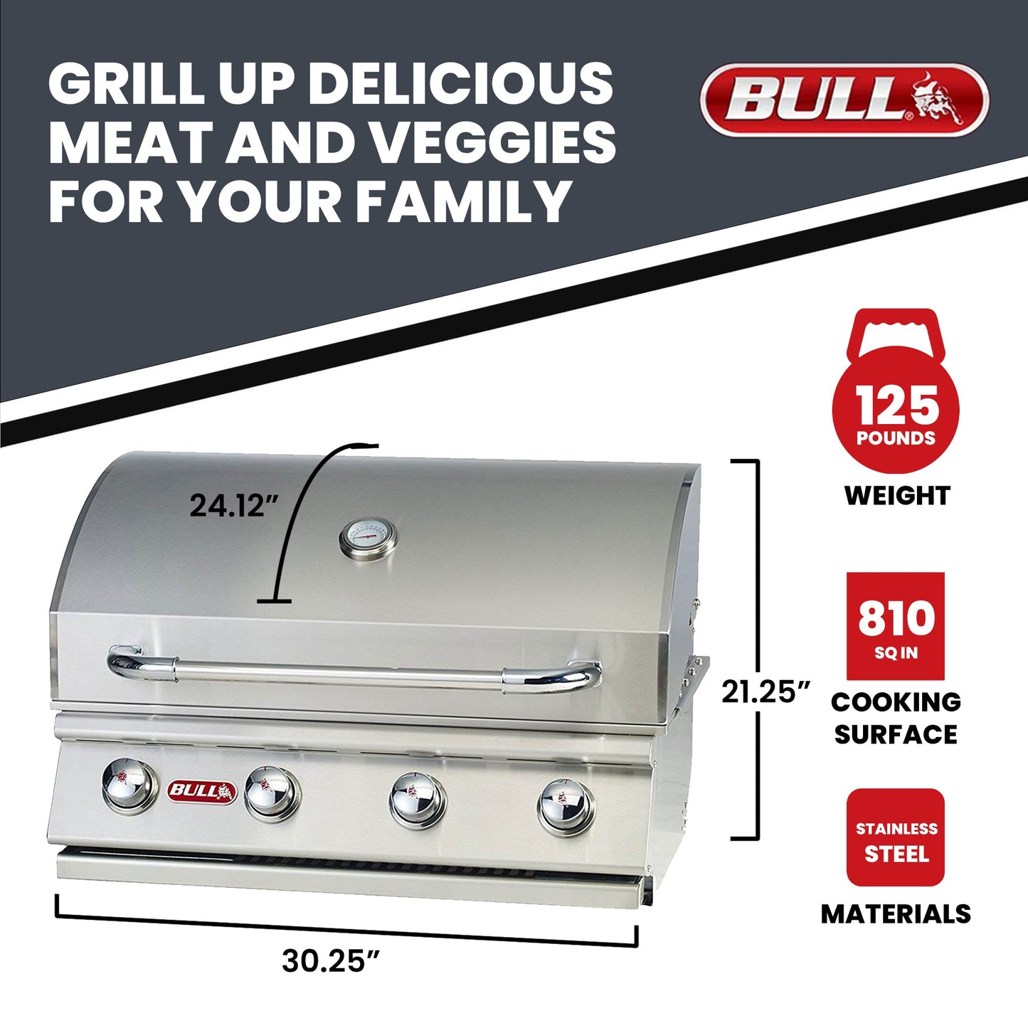 Bull Outdoor Products Liquid Propane Outlaw Drop-In Steel Barbecue Grill Head