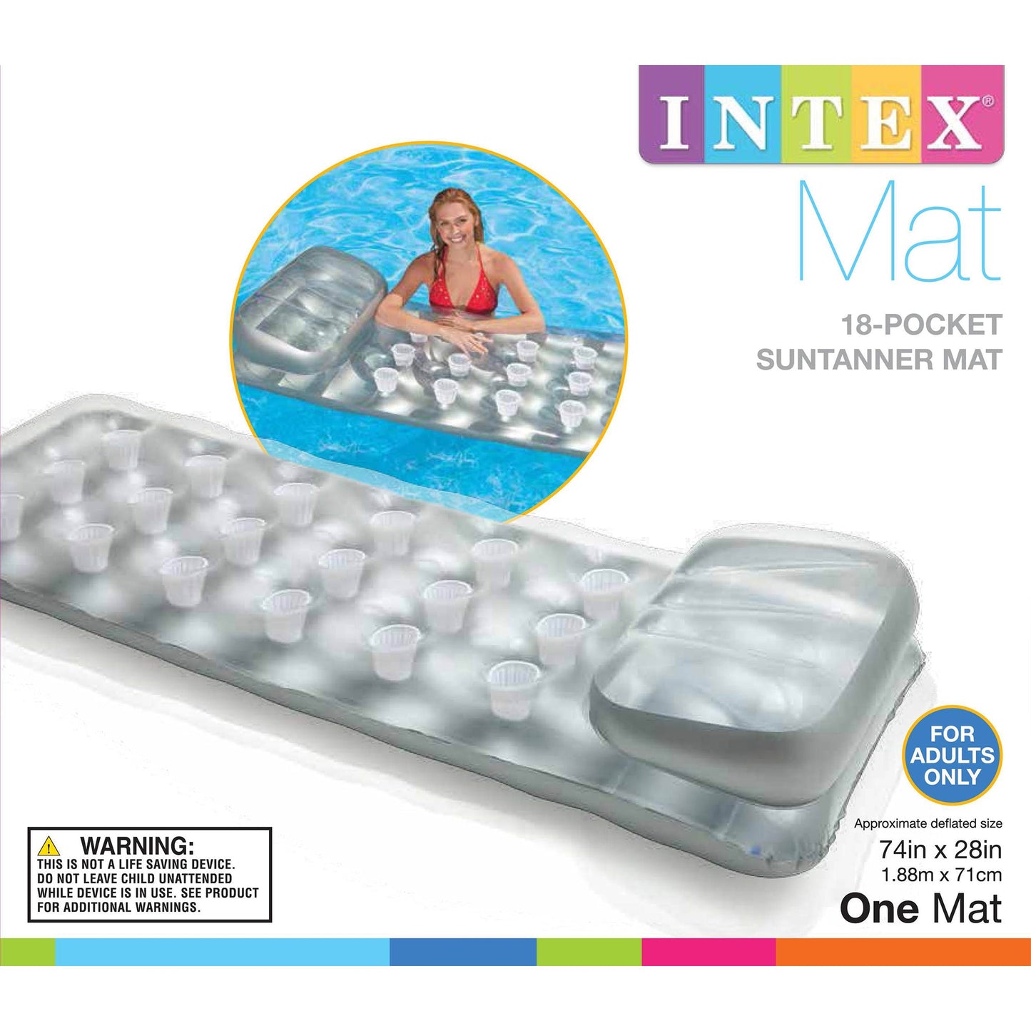 Intex 18-Pocket French Mattress Suntanner Pool Lounger Float w/ Headrest 58894EP
