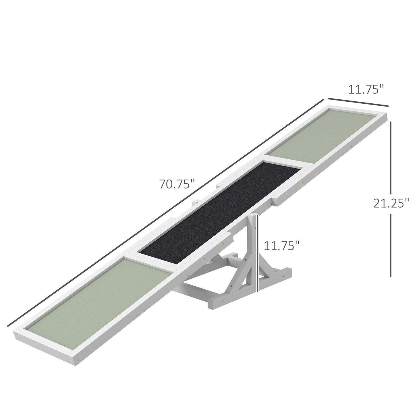 Wooden Dog Agility Seesaw for Training and Exercise, Platform Equipment Run Game Toy, Weather Resistant Pet Supplies, 71" L x 12" W x 12" H, White