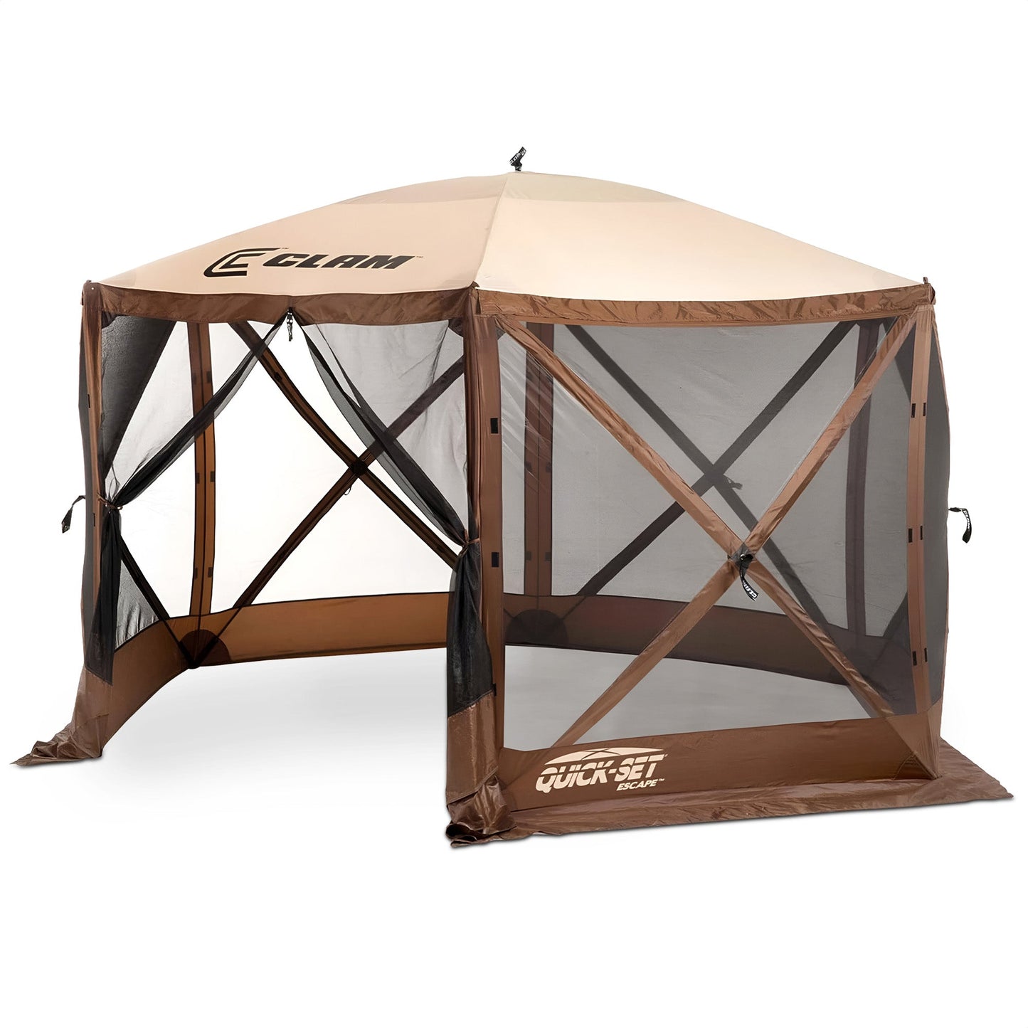 CLAM Quick-Set Escape 11.5 x 11.5 Ft Portable Outdoor Camping Shelter, Brown