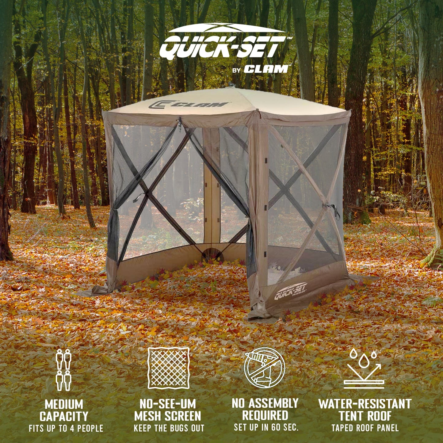 CLAM Quick-Set Traveler 6 x 6 Ft Portable Outdoor 4 Sided Canopy Shelter, Brown