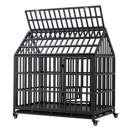 Heavy Duty Dog Cage pet Crate with Roof & window on roof