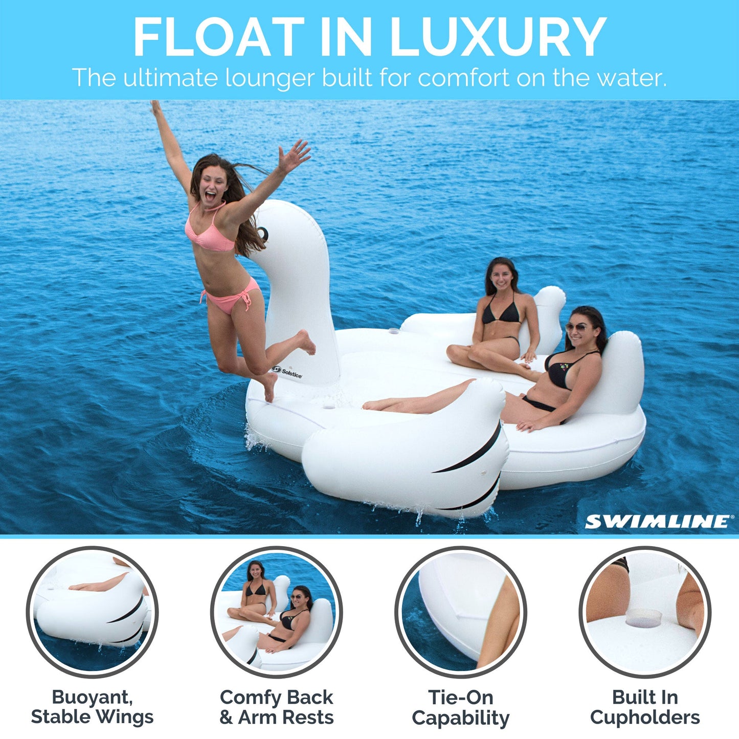 Swimline Giant Swan Inflatable Ride On Swimming Pool Float Raft Island, White