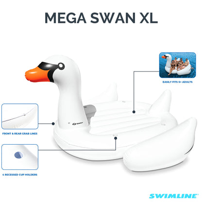 Swimline Giant Swan Inflatable Ride On Swimming Pool Float Raft Island, White
