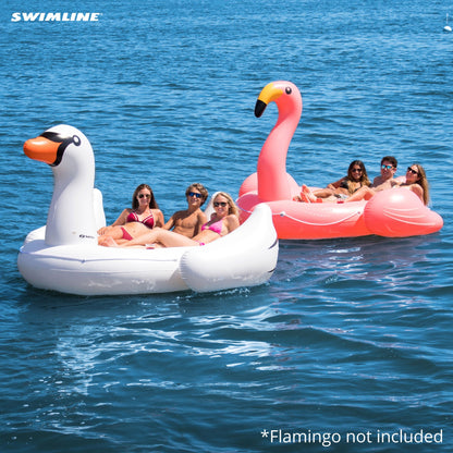 Swimline Giant Swan Inflatable Ride On Swimming Pool Float Raft Island, White