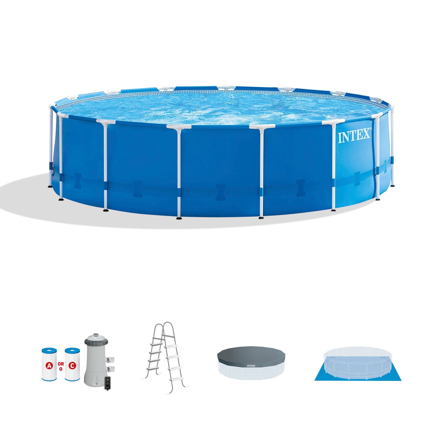 Intex 28241EH 15ft x 48in Metal Frame Above Ground Pool Set with Pump & Cover
