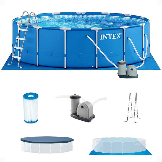 Intex 28253EH 18ft x 48in Metal Frame Above Ground Pool Set with Pump & Cover