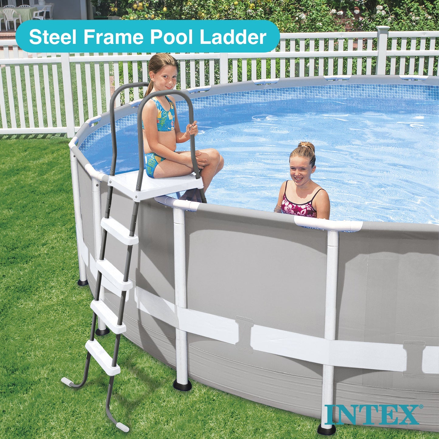 Intex 28067E Steel Frame 52" Entry Step Ladder for Above Ground Swimming Pools