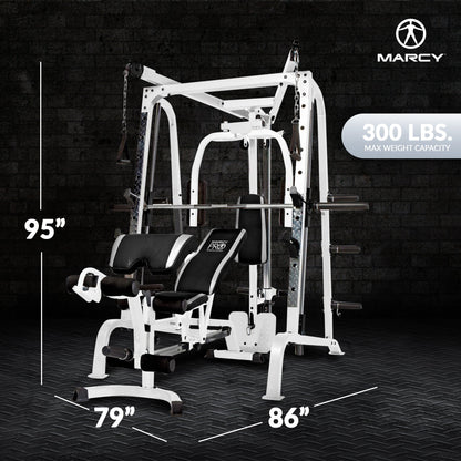 Marcy Pro Smith Cage Workout Machine Total Body Training Home Gym System, White