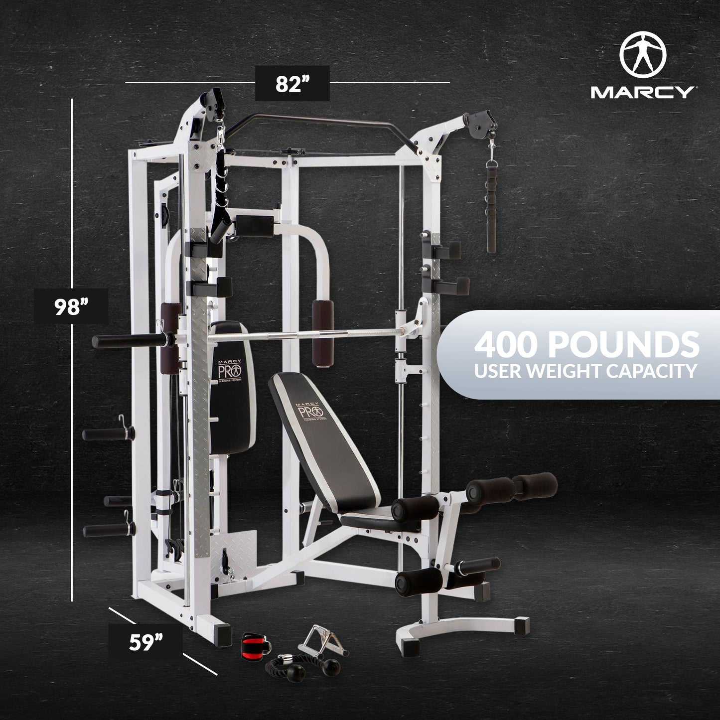 Marcy 5276 Combo Smith Heavy-Duty Total Body Strength Home Gym Machine, White