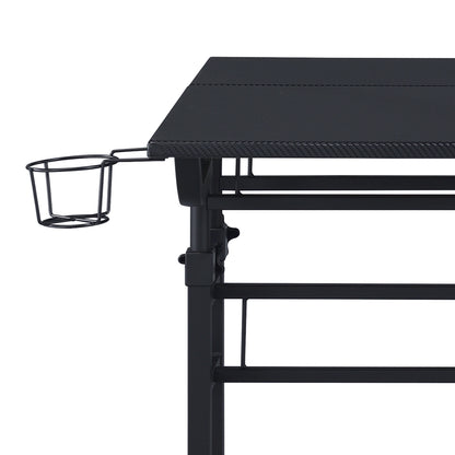 Rolling Writing Desk with Height Adjustable Desktop and Moveable Shelf, Black