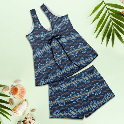 Navy Aztec Western Tankini Shorts Swim Set