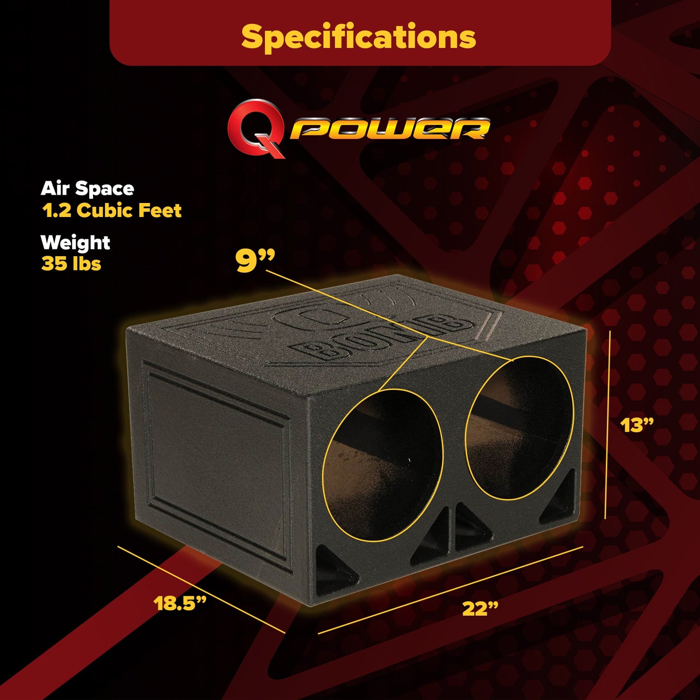 QPower QBOMB10TB Dual 10 Inch Triangle Ported Subwoofer Box w/ Bedliner Spray