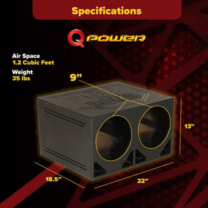 QPower QBOMB10TB Dual 10 Inch Triangle Ported Subwoofer Box w/ Bedliner Spray