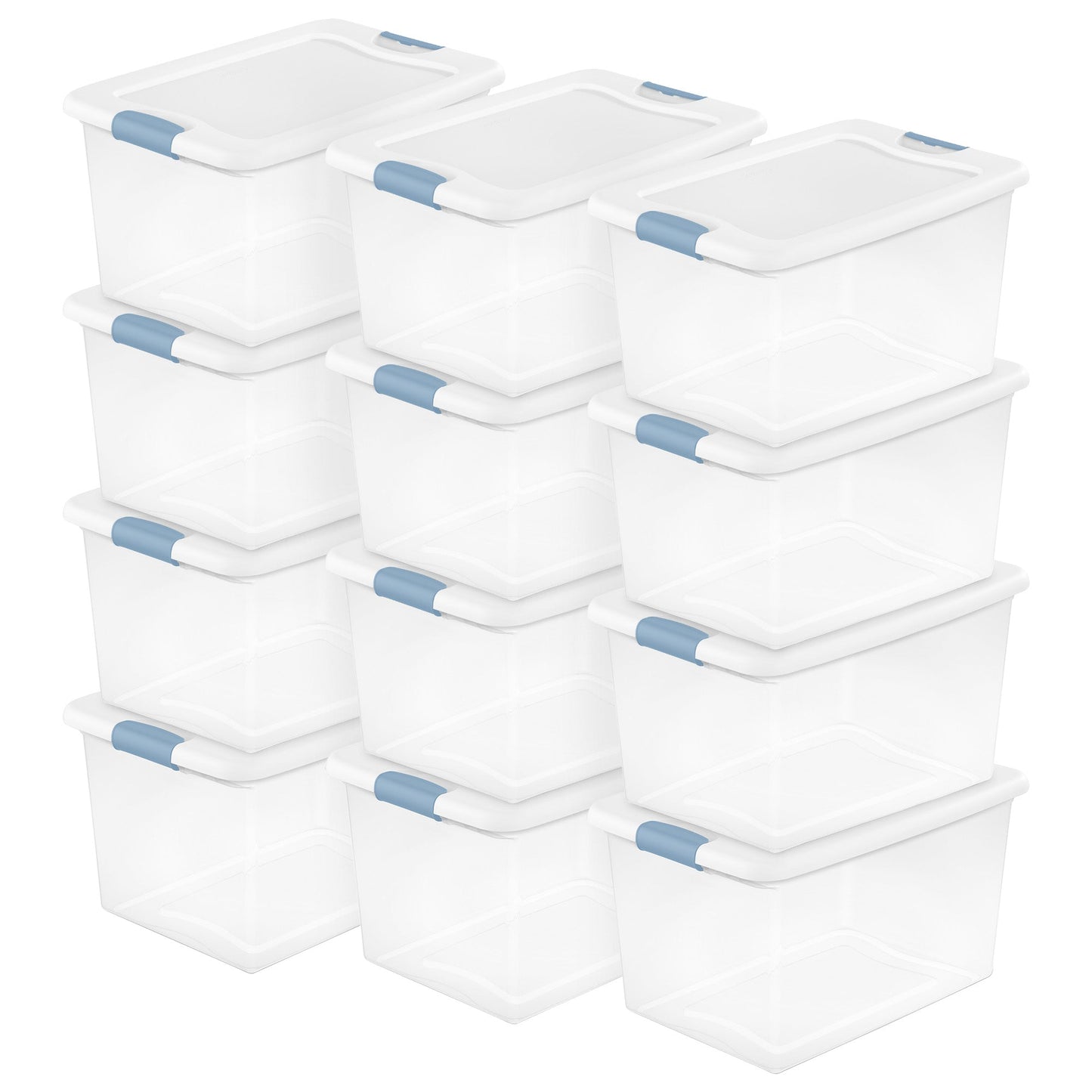 Sterilite 64 Qt Clear Plastic Stackable Storage Bin w/ White Latch Lid, 12 Pack