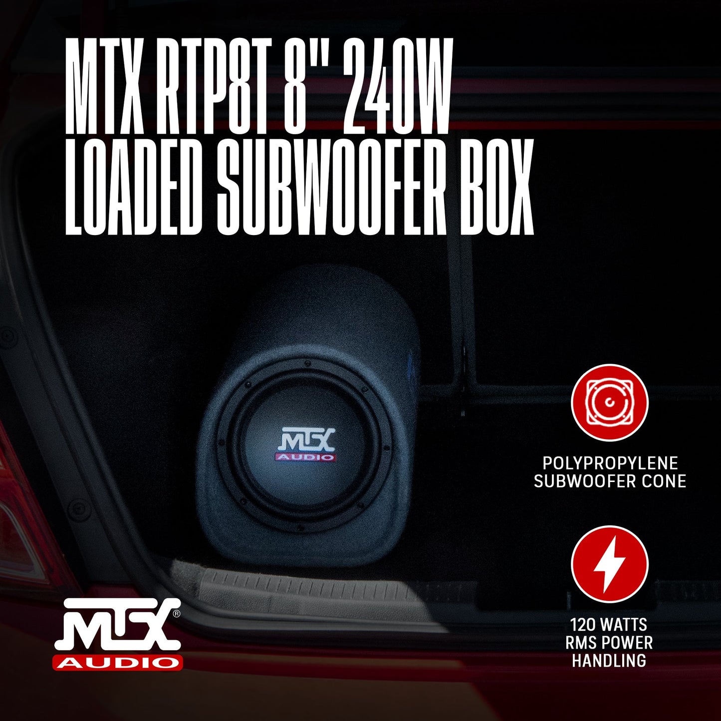 MTX AUDIO RT8PT 8" 240W Car Loaded Subwoofer Enclosure Amplified Tube Box Vented