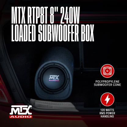 MTX AUDIO RT8PT 8" 240W Car Loaded Subwoofer Enclosure Amplified Tube Box Vented