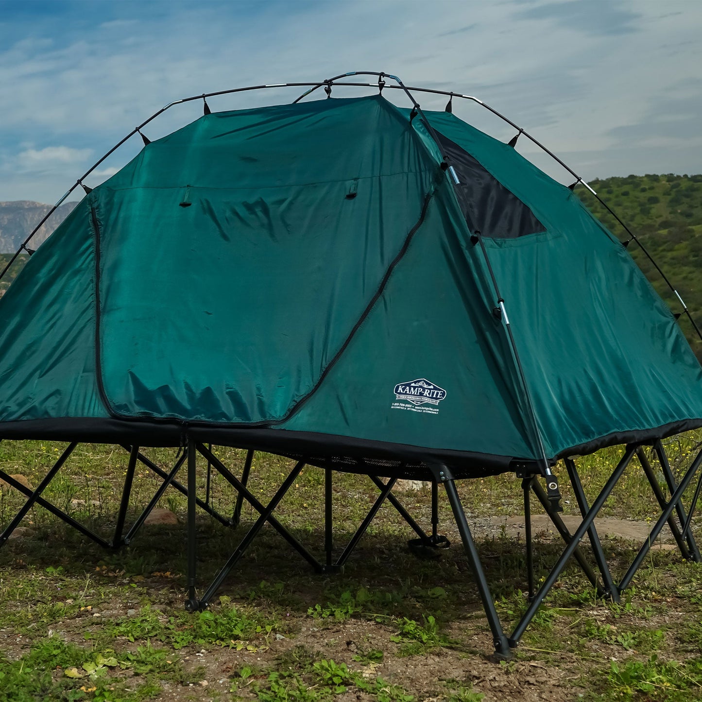 Kamp-Rite Double Compact Quick Setup 2 Person Tent Cot, Chair and Tent, Green