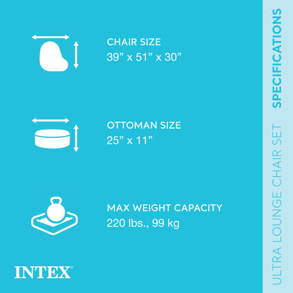 Intex Inflatable Ultra Lounge Chair With Cup Holder & Ottoman Set, Gray (5 Pack)