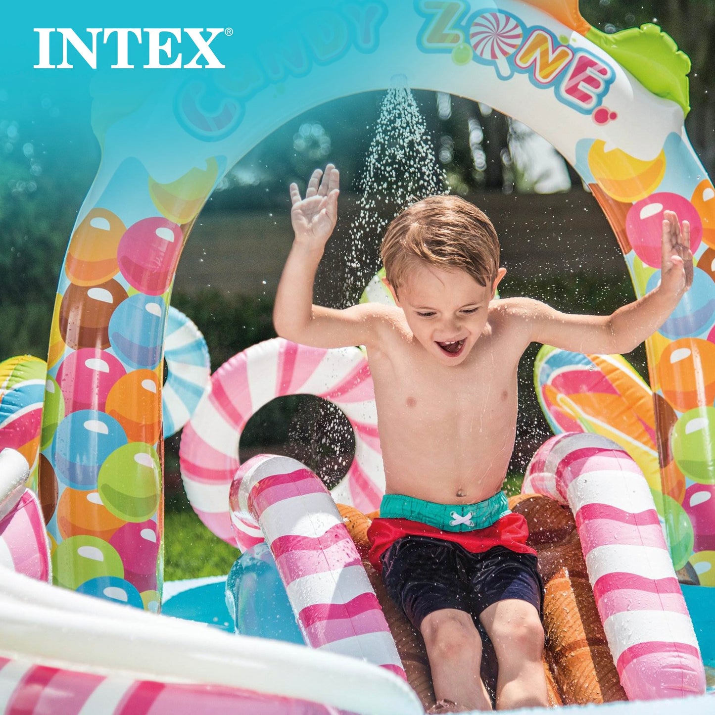 Intex 9ft x 6ft x 51in Kids Inflatable Candy Zone Play Center Pool w/ Waterslide