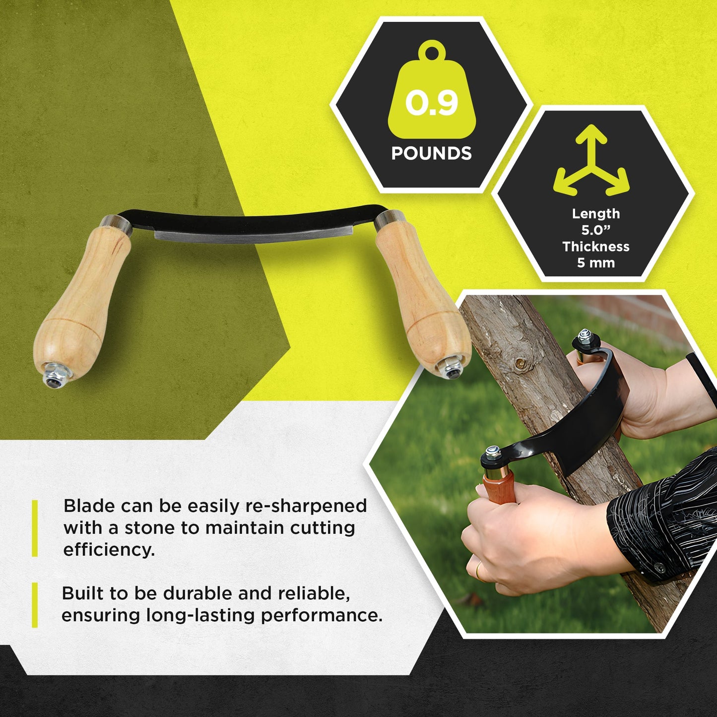 Timber Tuff 5" Straight Wood Blade Draw Shave Knife Woodworking Tool, TMB-05DS