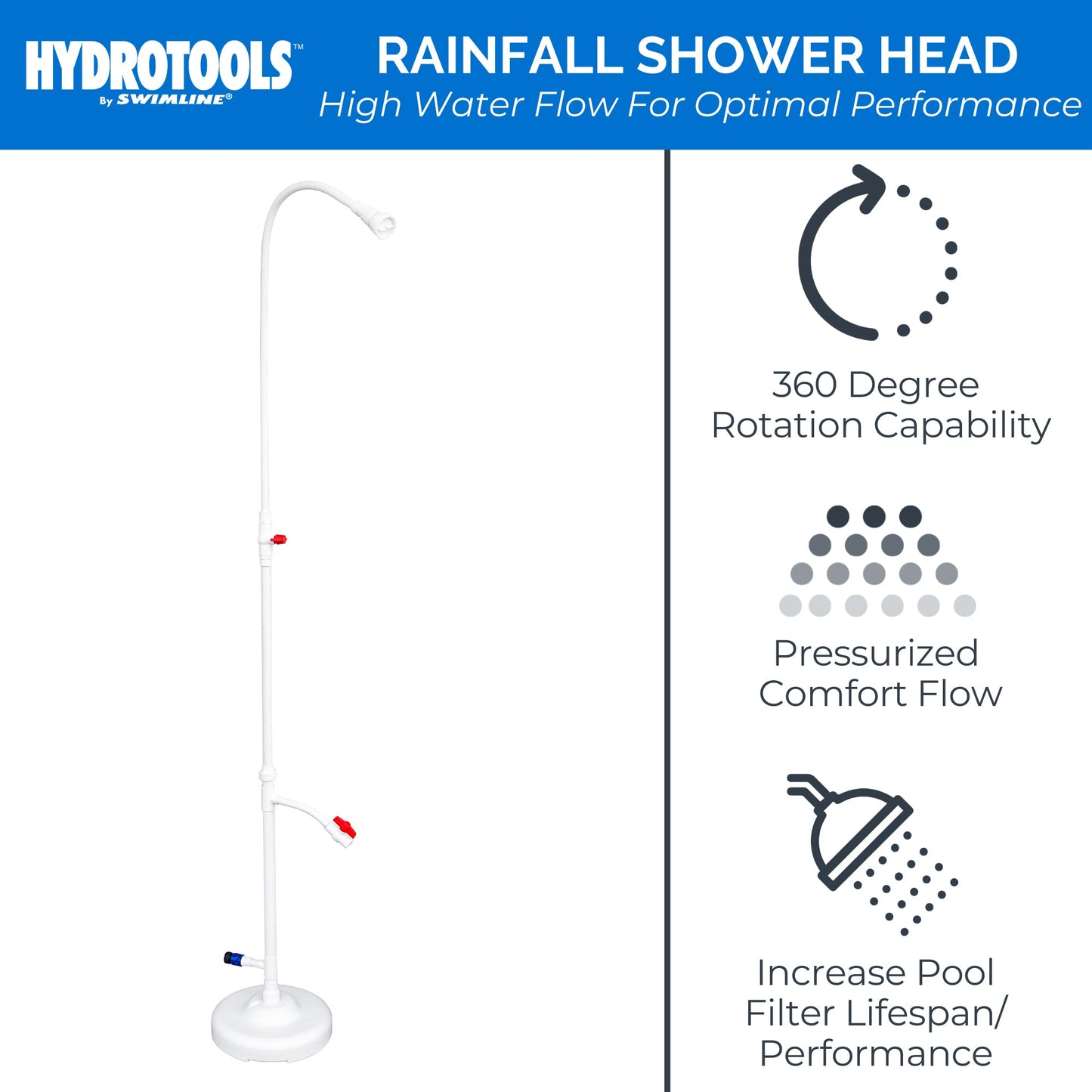 HYDROTOOLS by Swimline 7' Poolside Outdoor Shower, Adjustable Head & Foot Spigot