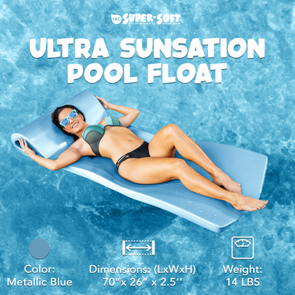 TRC Recreation Ultra Sunsation 2.5 Inch Thick Foam Pool Float Mat, Metallic Blue