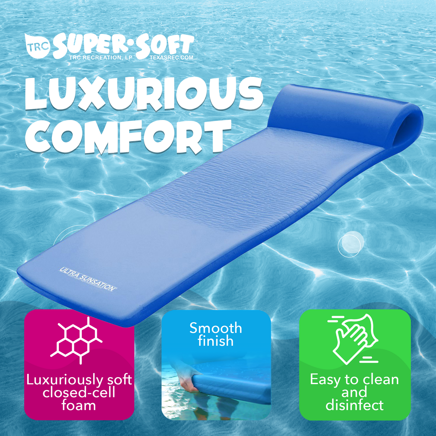 TRC Recreation Ultra Sunsation 2.5 Inch Thick Foam Pool Float Mat, Indigo Blue