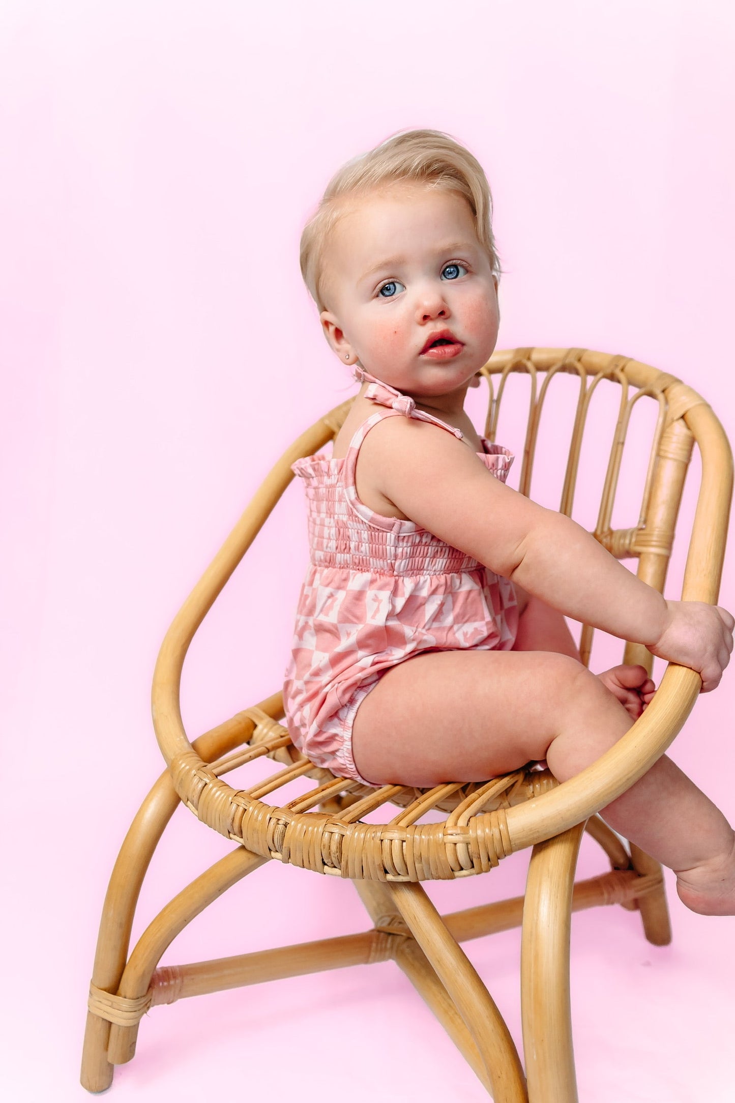 HOPPITY BLUSH CHECKERS DREAM BUBBLE ROMPER