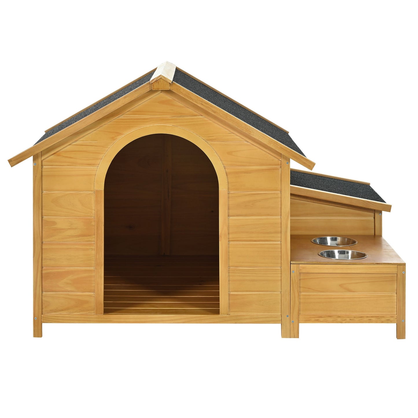 51.18" L x 43.7" W x 37" H Large Size Wooden Dog House, Dog Crate For large dog breeds, Cabin Style Raised Dog Shelter with Asphalt Roof, Solid Wood, Weatherproof, Nature