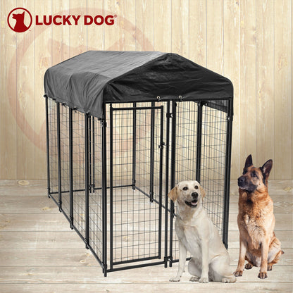 Lucky Dog Uptown Large Outdoor Covered Kennel Secure Fenced Pet Dog Crate, Black