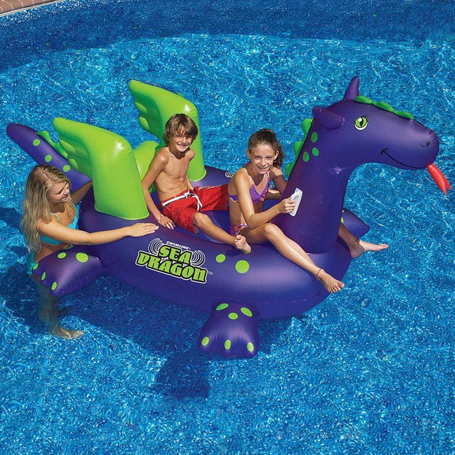 Swimline Giant 115" Inflatable Sea Dragon Ride-On Pool Float Lake Raft, Purple