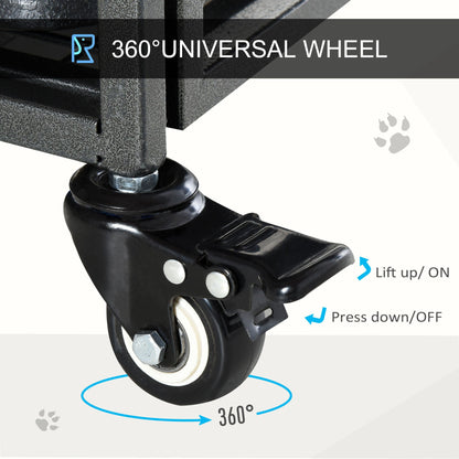 Folding Design Heavy Duty Metal Dog Cage Crate & Kennel with Removable Tray and Cover, & 4 Locking Wheels, Indoor/Outdoor 49"