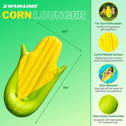 Swimline 90680M Giant 74" Inflatable Corn on the Cob Swimming Pool Float Lounger