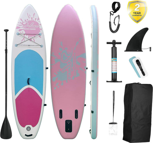 Inflatable Stand Up Paddle Board "Simple Deluxe Premium SUP for All Skill Levels, Pink Paddle Boards for Adults & Youth, Blow Up Stand-Up Paddleboards with Accessories & Backpack, Surf Control