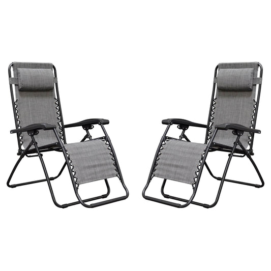 Caravan Canopy Infinity Zero Gravity Steel Frame Patio Deck Chair, Grey (Pair)