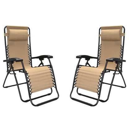 Caravan Canopy Infinity Zero Gravity Steel Frame Patio Deck Chair, Beige (Pair)