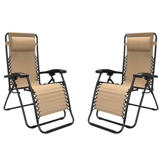 Caravan Canopy Infinity Zero Gravity Steel Frame Patio Deck Chair, Beige (Pair)