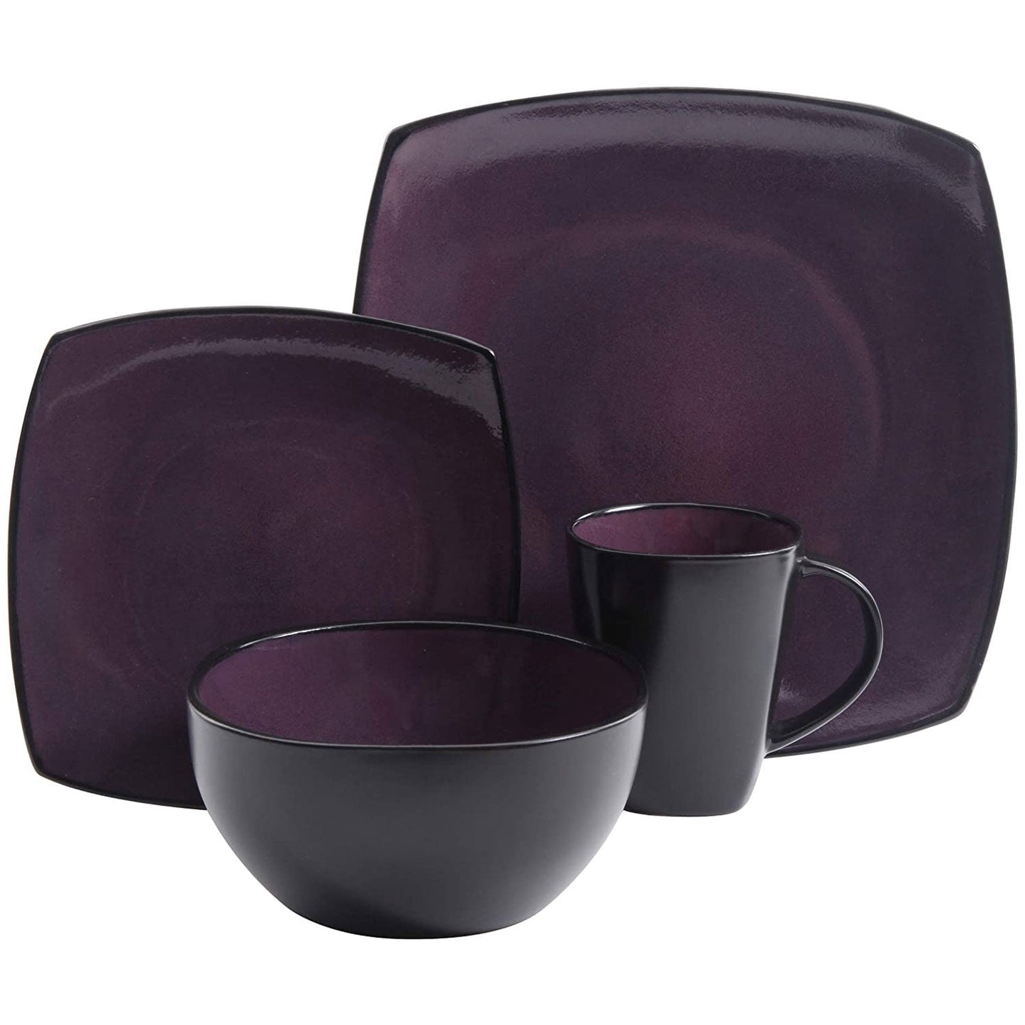 Gibson Elite Soho Lounge 16 Piece Plates, Bowls, & Mugs Dinnerware Set, Purple