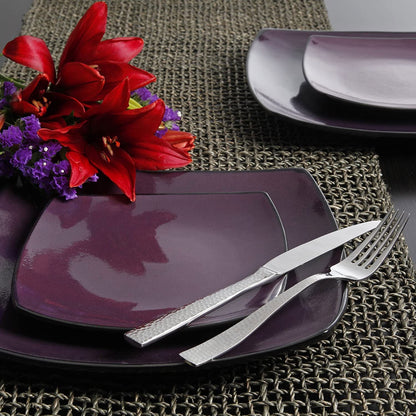 Gibson Elite Soho Lounge 16 Piece Plates, Bowls, & Mugs Dinnerware Set, Purple