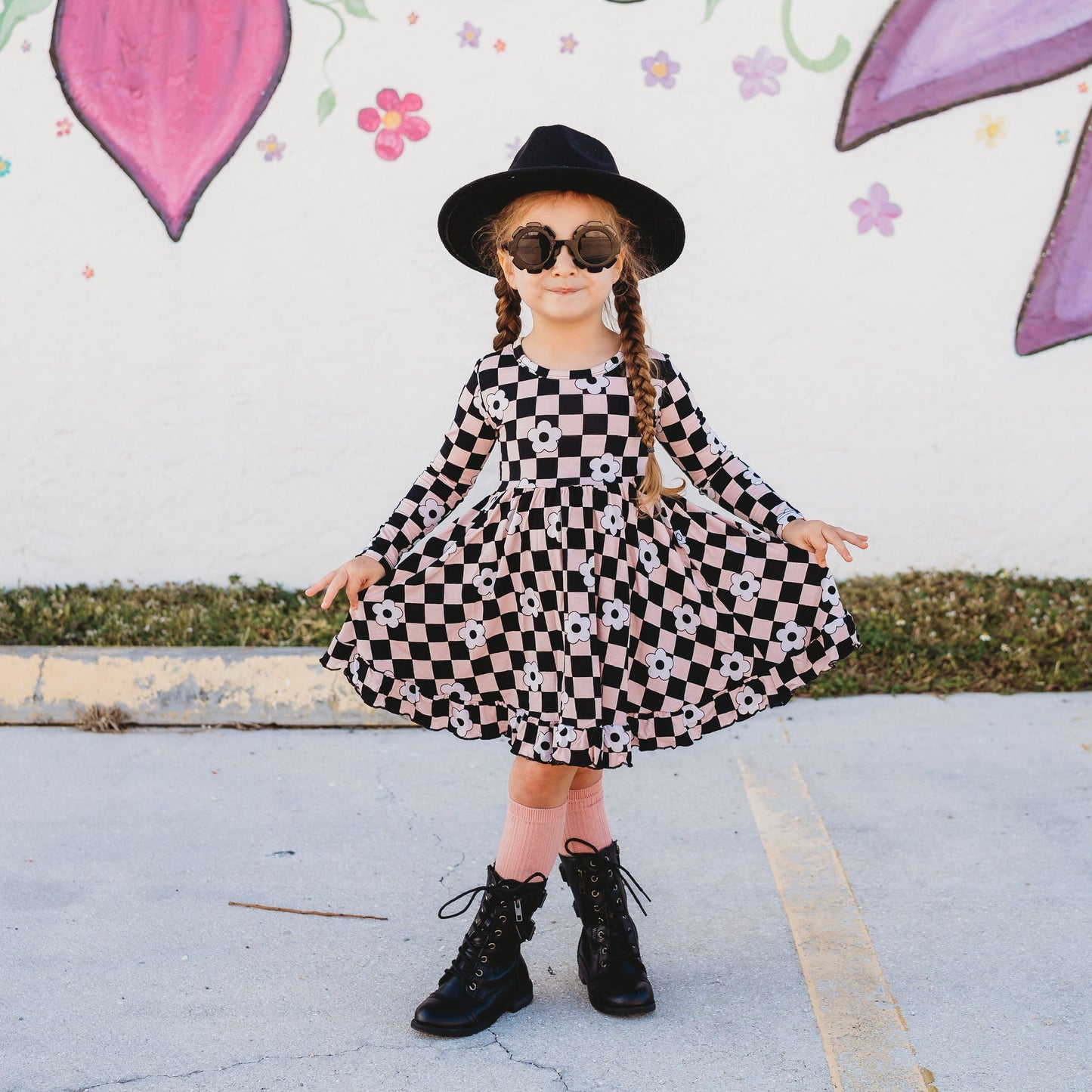 RETRO DAISY CHECKS DREAM RUFFLE DRESS