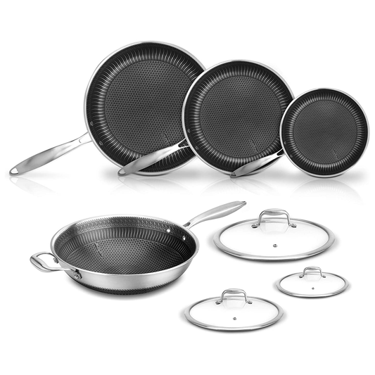 NutriChef 7 Piece Nonstick Stainless Steel Kitchen Cookware Pan Set with Lids